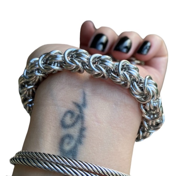 Amethyst & onyx gemstones , handmade maille links bizantine chain bracelet - Picture 3 of 15